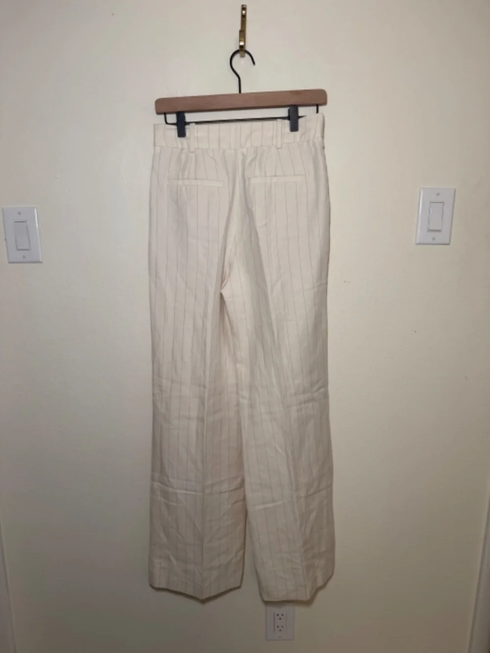 Reiss Pinstripe Wide Leg Pants Women's 4 Ivory High Rise Linen Blend Tailored